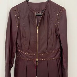 MARCIANO Tali Soft Lamb Leather Peplum Style Studded Jacket